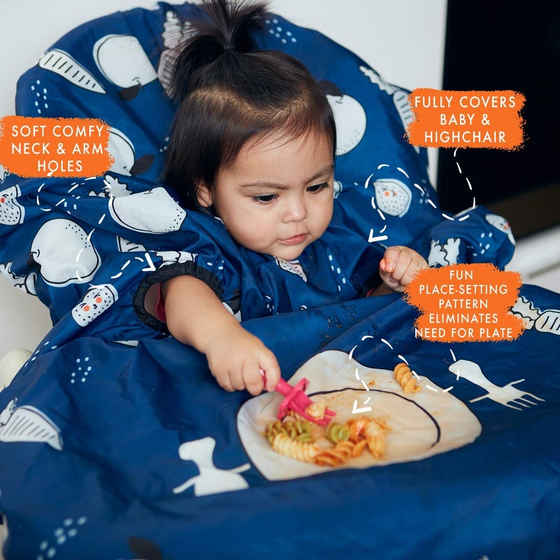 grabease Allover Waterproof Infant Feeding Smock - Long Sleeve Bib for Self-Feeding - Waterproof Protection & Baby Bibs for Eating - Machine Washable - Navy - Image 3